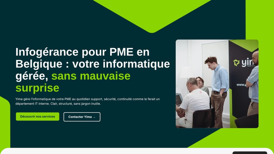 Page d'accueil du site de Yima, entreprise IT belge